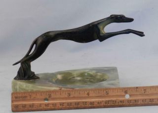 Antique Art Deco AUSTRIAN BRONZE Cold Painted Greyhound Dog on Green Onyx Base 2