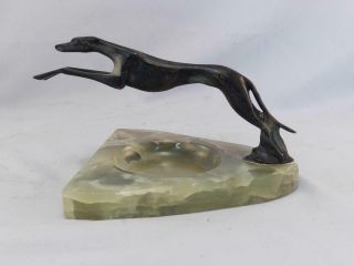 Antique Art Deco AUSTRIAN BRONZE Cold Painted Greyhound Dog on Green Onyx Base 7