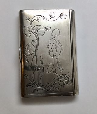 Antique Russian Konstantin Skvortsov 84 Silver Cigarette Case Floral Motif