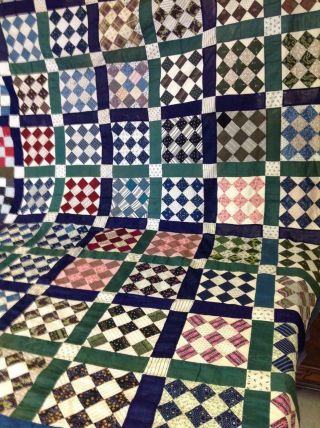 Antique Patchwork Quilt Top Very Old Fabric 1890s /1900s