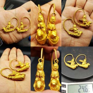 Stunning Roman Solid Gold Pair Men Bird Earrings C3rd 4th Cent Ad X 24.  6 Grms
