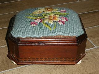 Rare Antique Victorian Needlepoint Foot Stool & Cuspidor or Spittoon,  c1860 2