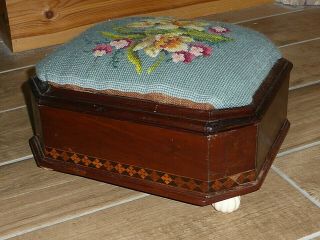 Rare Antique Victorian Needlepoint Foot Stool & Cuspidor or Spittoon,  c1860 3