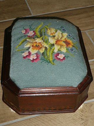 Rare Antique Victorian Needlepoint Foot Stool & Cuspidor or Spittoon,  c1860 4