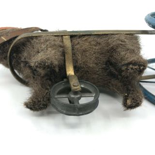 Bing Germany Bear Bell Pull Along Toy 1900 Mohair Plush Putz Steel Wagon Antique 10