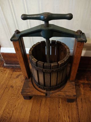 Vintage Wood & Cast Iron Hand Crank Fruit Press Grape Wine Cider - Bingham Co.