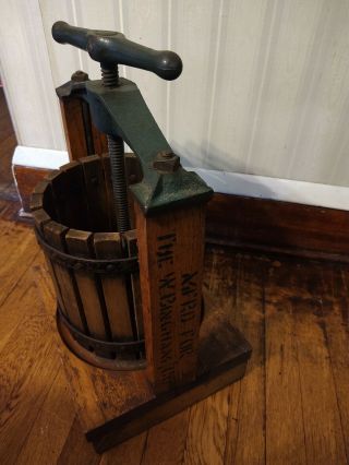 Vintage Wood & Cast Iron Hand Crank Fruit Press Grape Wine Cider - Bingham Co. 4