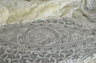 Vintage Antique Normandy Lace Bedspread Star Motif Uu754