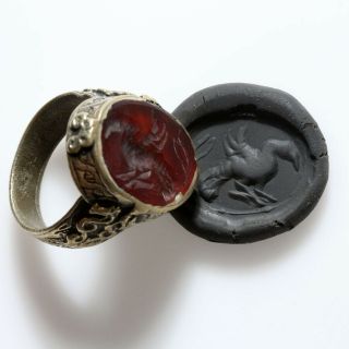 Circa 1200 - 1400 Ad Near East Intaglio Seal Ring Decorated - Silver Plated