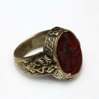 CIRCA 1200 - 1400 AD NEAR EAST INTAGLIO SEAL RING DECORATED - SILVER PLATED 2