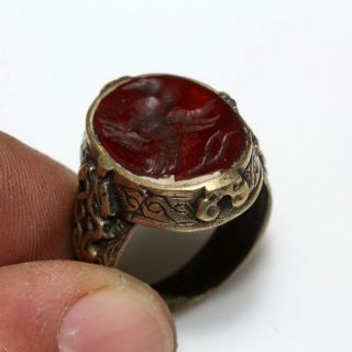 CIRCA 1200 - 1400 AD NEAR EAST INTAGLIO SEAL RING DECORATED - SILVER PLATED 3