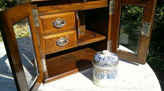 Victorian Oak Smokers Cabinet Bevelled Glass Doors Lock & Key Desktop Cabinet 11