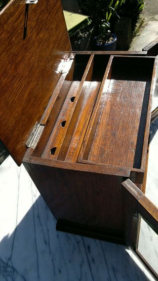 Victorian Oak Smokers Cabinet Bevelled Glass Doors Lock & Key Desktop Cabinet 8