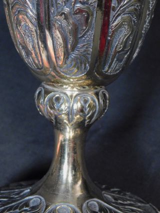 Antique Solid Silver Gilt Chased Repousse Tulip Vase India Raj Birds Flowers OLD 5