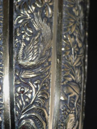 Antique Solid Silver Gilt Chased Repousse Tulip Vase India Raj Birds Flowers OLD 7