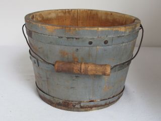 Antique Wooden Bucket With Bail Handle Gray Paint