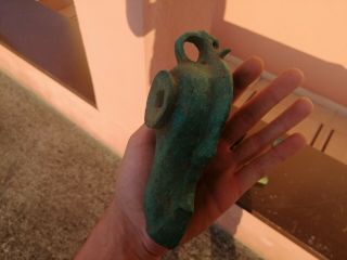 MASSIVE ANCIENT ROMAN BRONZE OIL LAMP AND BRONZE LID FROM ANOTHER LAMP - 200 AD 6