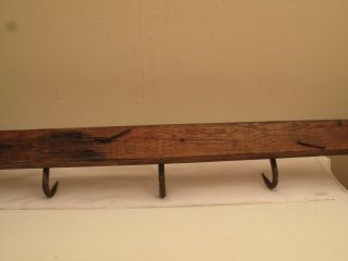 ANTIQUE 19TH OLD SCHOOL BUTCHER SHOP MEAT HOOK RACK COAT RACK VTG HAND FORGED 11