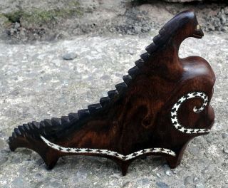 Solomon Islands Carved Hardwood Figure polynesian shell inlay mother of pearl 2