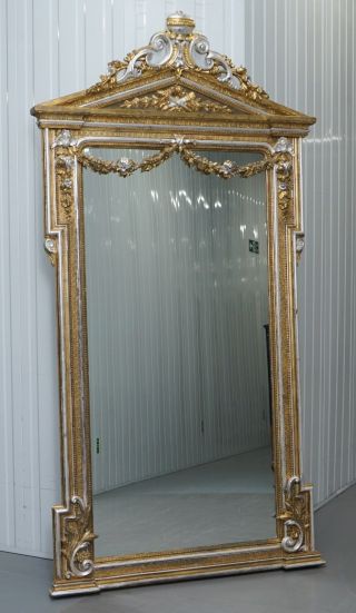 220cm Victorian Gold & Silver Leaf Painted Carved Antique Full Length Mirror