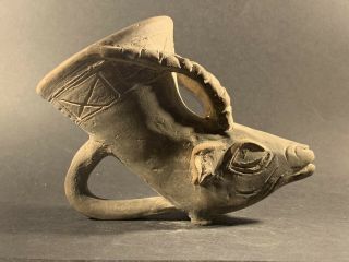 Rare Ancient Greek Empire Terracotta Drinking Rhyton W/ Ram Head Circa 500 - 400bc