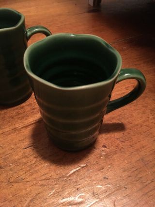 Pair Arts and Crafts Pottery Coffee Mugs Green Swirl Old RARE FABULOUS BEAUTY 6