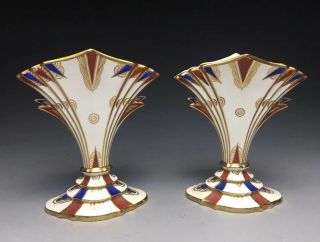 Rare Royal Dux Art Deco Miniature Fan Mantle Spill Vases