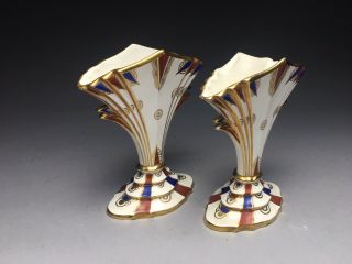 Rare Royal Dux Art Deco Miniature Fan Mantle Spill Vases 3