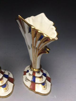 Rare Royal Dux Art Deco Miniature Fan Mantle Spill Vases 5