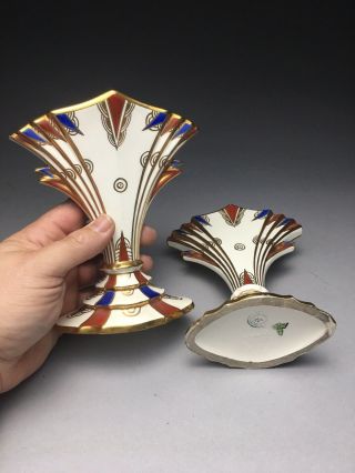 Rare Royal Dux Art Deco Miniature Fan Mantle Spill Vases 9