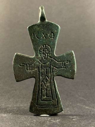 Very Rare Ancient Roman Bronze Virgin Mary Cross Pendant Amulet Circa 150 - 250ad