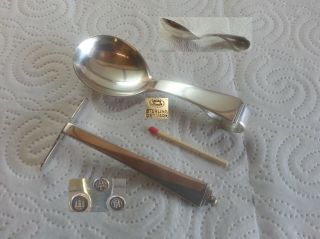 Georg Jensen - 925 Sterling - Pyramid - Baby Cutlery - Food Pusher And Babyspoon