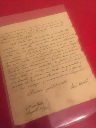 SIGNED Manuscript by JOSE MARTI Cuban Libertador 1892 Document Letter 6