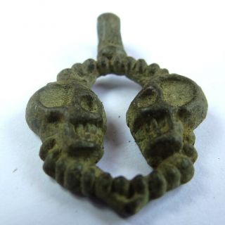 Roman Artifact Bronze Pendant Gladiator Amulet With Two Skulls