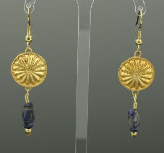 Ancient Roman Gold & Lapis Bead Earrings - Circa 2nd Century Ad 891