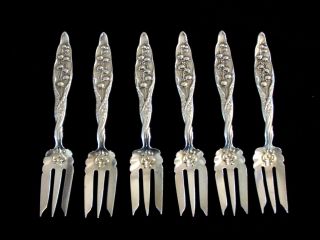 6 Whiting Lily Of The Valley Sterling Silver 6 1/4 " Pie Forks - C.  1885