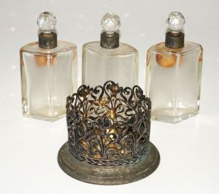 1910 German Breslau 800 Silver Base w.  3x Perfume Bottles by Julius Lemor (Rox) 2
