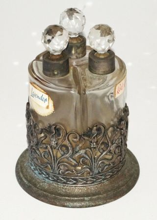 1910 German Breslau 800 Silver Base w.  3x Perfume Bottles by Julius Lemor (Rox) 3
