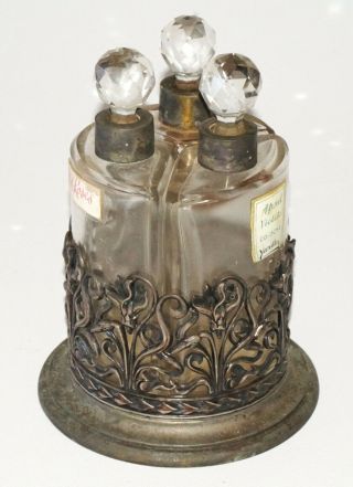 1910 German Breslau 800 Silver Base w.  3x Perfume Bottles by Julius Lemor (Rox) 6