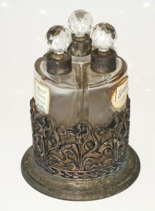1910 German Breslau 800 Silver Base w.  3x Perfume Bottles by Julius Lemor (Rox) 9