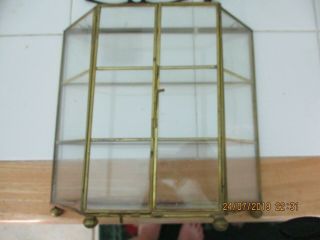Vtg Brass Glass Curio Cabinet Mirror Display Case Miniature