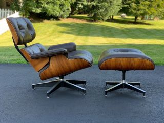 Eames Herman Miller Lounge Chair & Ottoman - Rosewood & Brown Leather