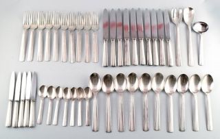 Large Complete 10 P.  Ercuis Art Deco Cutlery In Silver Plate.  France App.  1940.