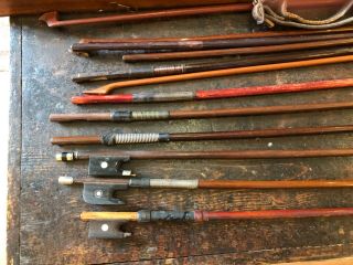 Box of Vintage and Part Constructed Violin Bows For Restoration,  Spare Parts 2