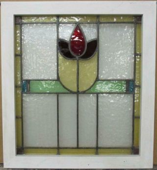 Midsize Old English Leaded Stained Glass Window Bordered Floral 21.  25 " X 23.  5 "