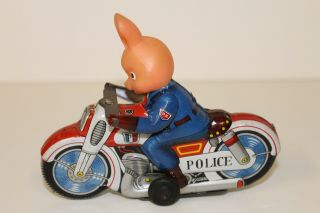 Tin Motorcycle Toy Haji Police Rabbit Animal Motorcycle Made In Japan In 1960 