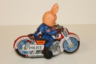 Tin Motorcycle Toy Haji Police Rabbit Animal Motorcycle made in Japan in 1960 ' s 2