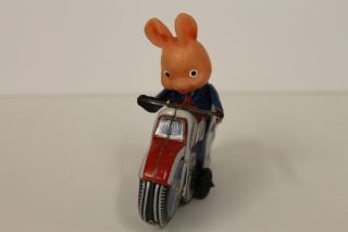 Tin Motorcycle Toy Haji Police Rabbit Animal Motorcycle made in Japan in 1960 ' s 3