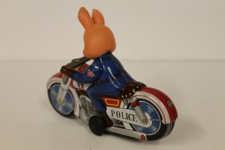 Tin Motorcycle Toy Haji Police Rabbit Animal Motorcycle made in Japan in 1960 ' s 6