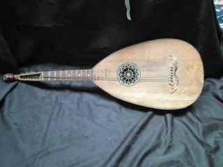 ANTIQUE RARE GERMAN LUTE GUITAR WITH CARVED LADIES HEAD 3